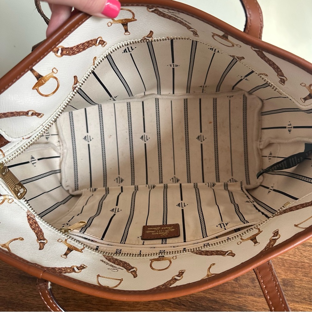 Lauren Ralph Lauren Cream and Brown Tote with Playful Pattern - Picture 4 of 7
